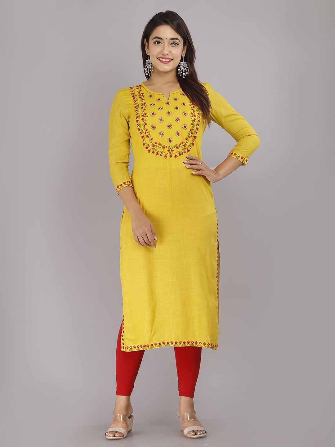 

KALINI Floral Embroidered Kurta, Yellow