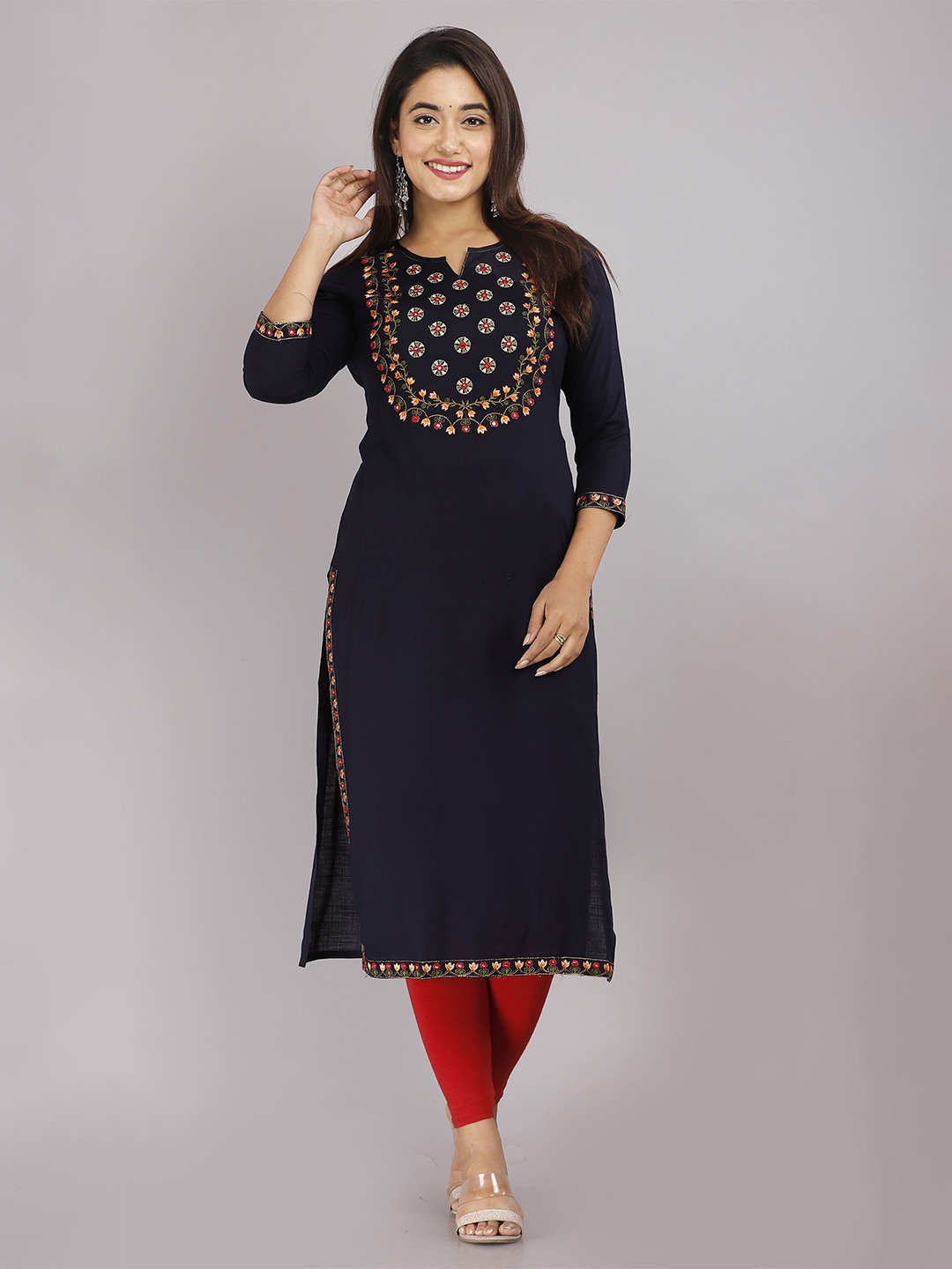 

KALINI Yoke Design Embroidered Straight Kurta, Blue