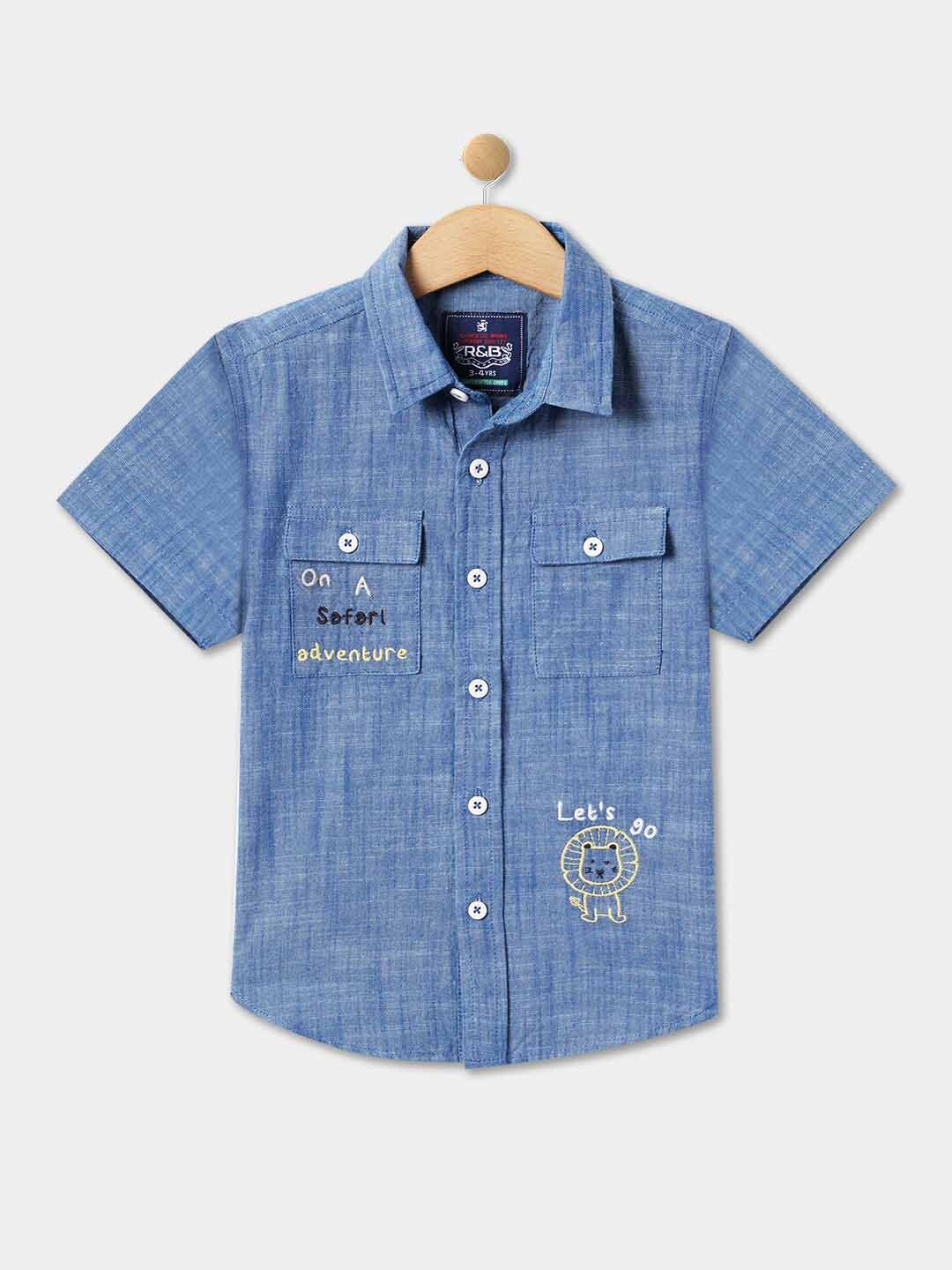 

R&B Boys Spread Collar Cotton Casual Shirt, Blue