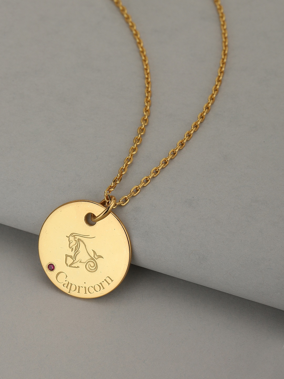 

Carlton London Gold-Plated Capricon Zodiac CZ Studded Pendant With Chain