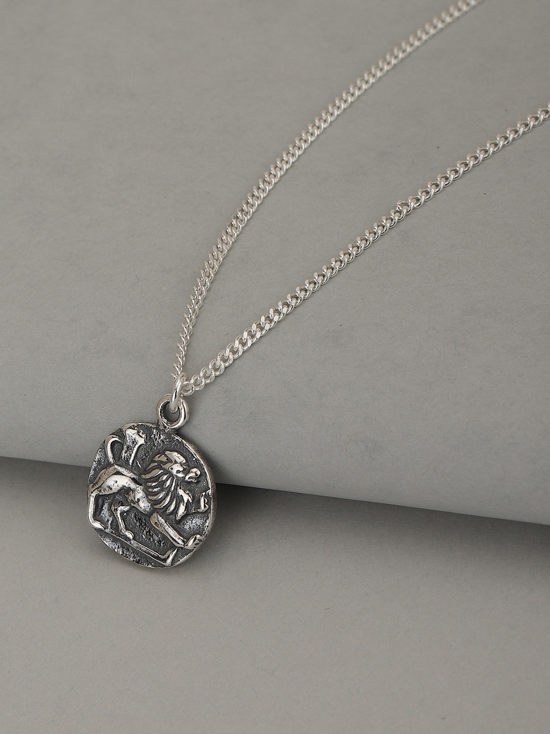 

Carlton London Silver-Plated Leo Zodiac Oxidised Pendant With Chain