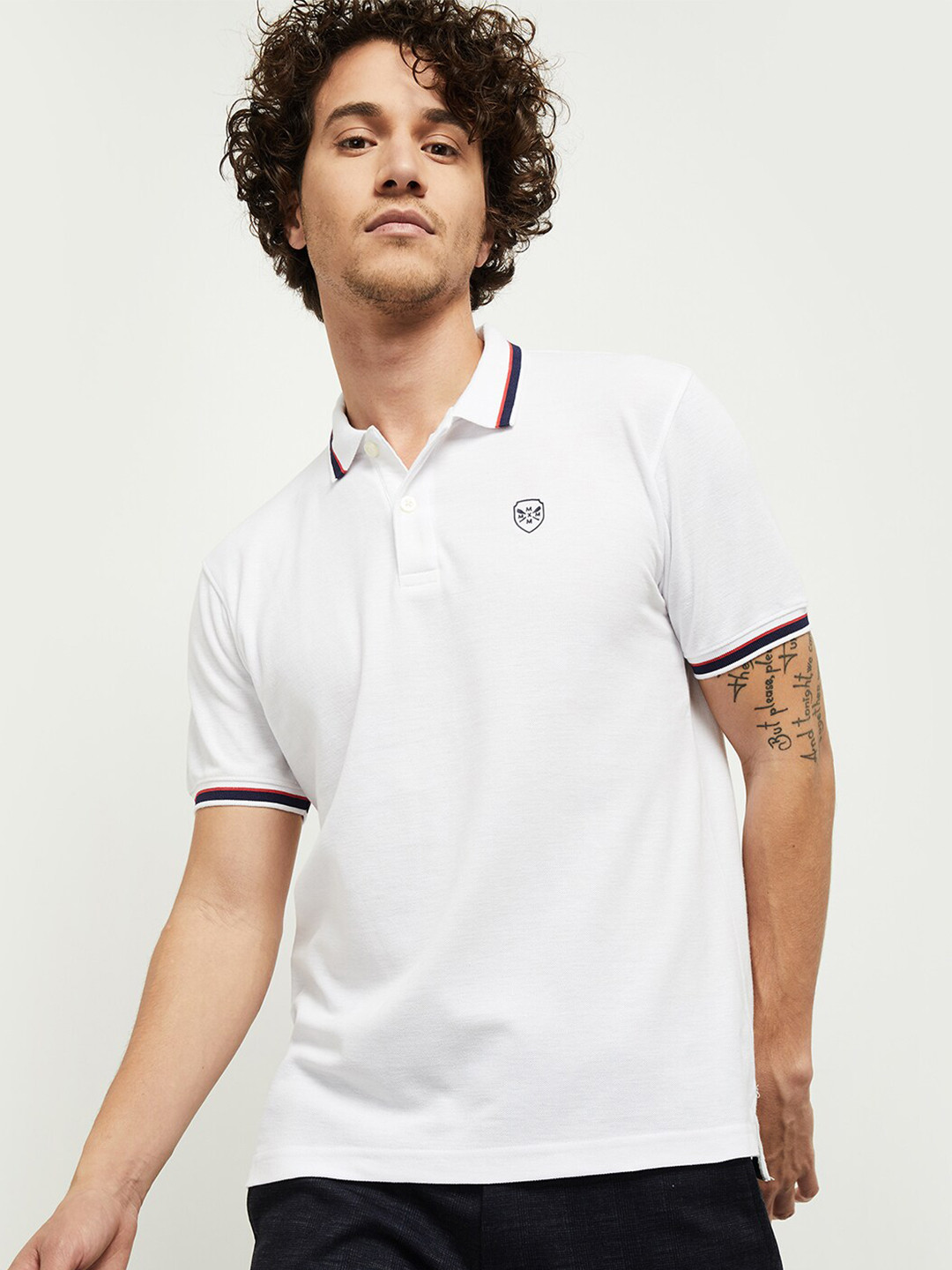 

max Polo Collar Cotton T-shirt, White