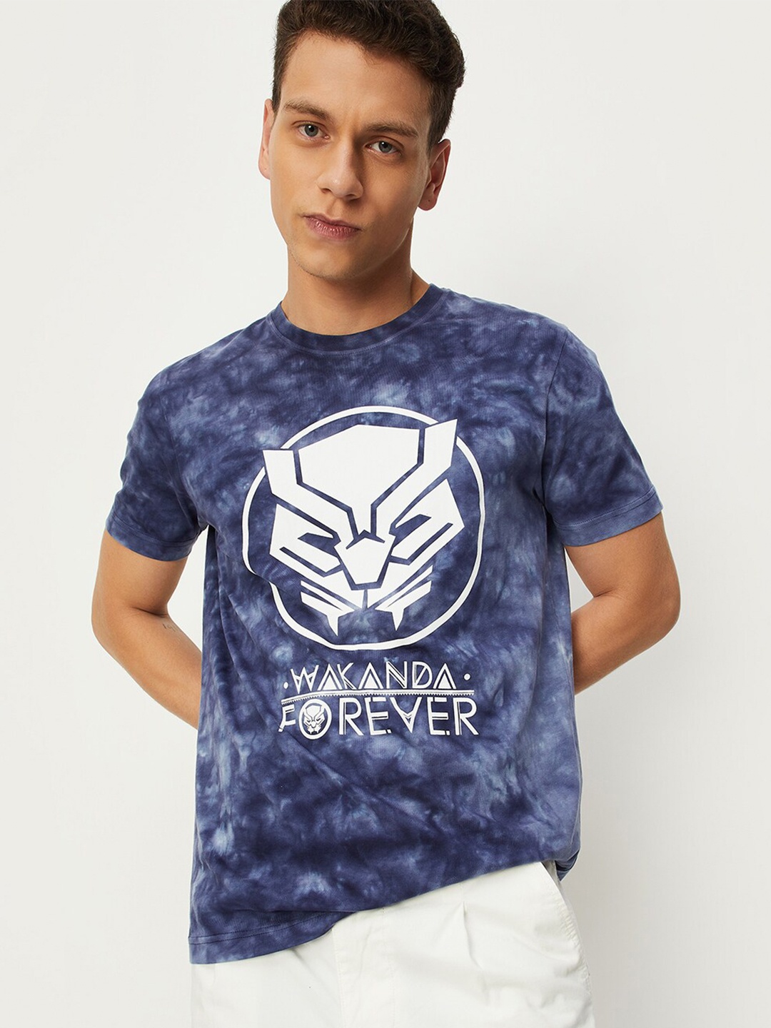 

max Men Superhero Black Panther Printed Regular Fit Cotton Casual T-shirt, Blue