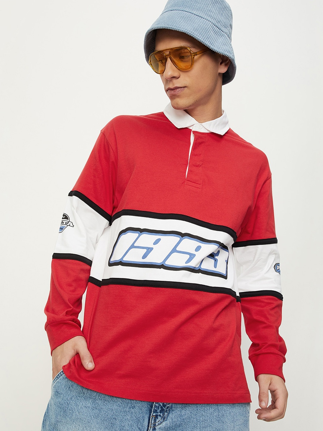 

max Colourblocked Polo Collar Pure Cotton T-shirt, Red