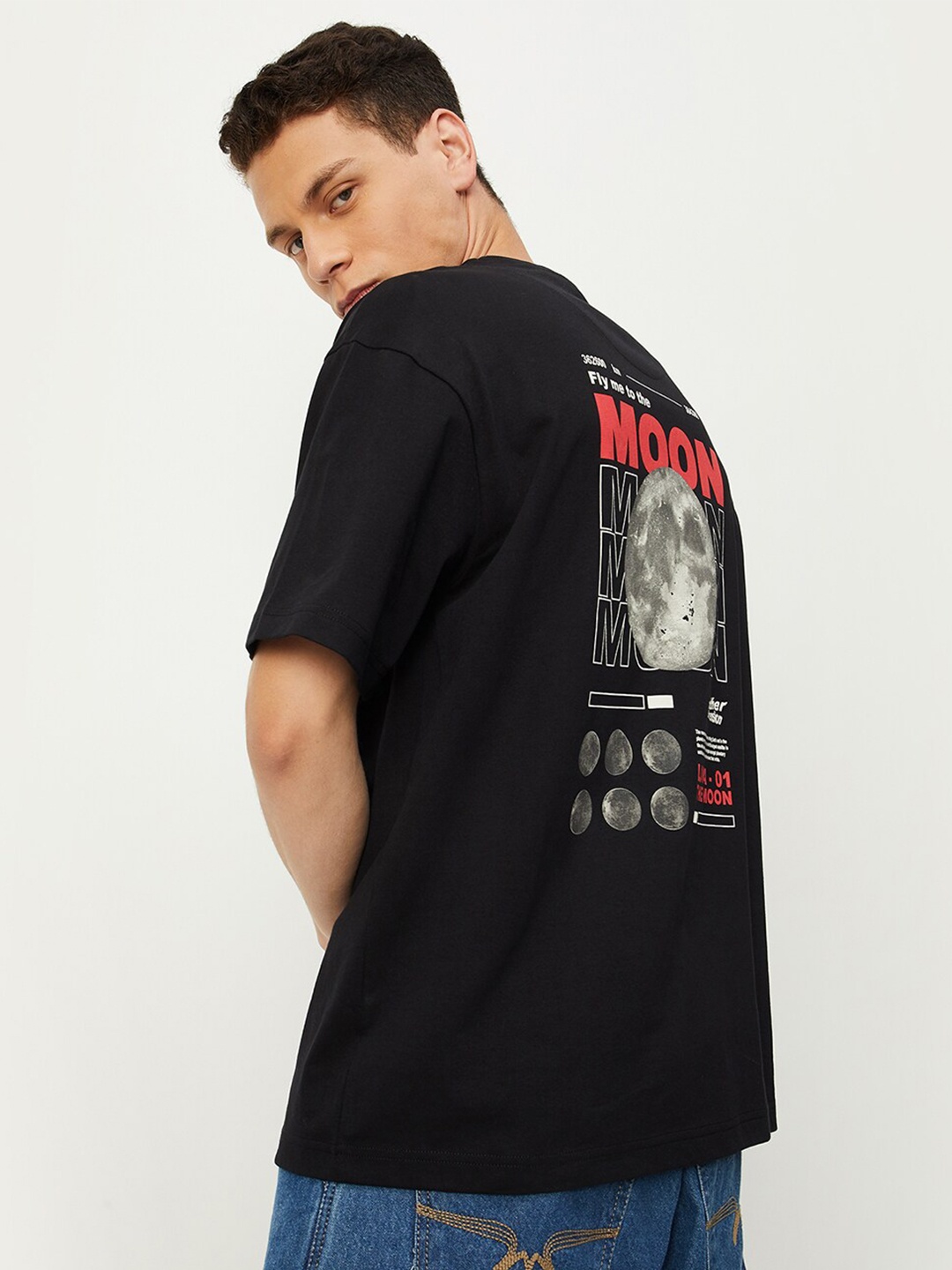 

max Typography Printed Pure Cotton T-shirt, Black