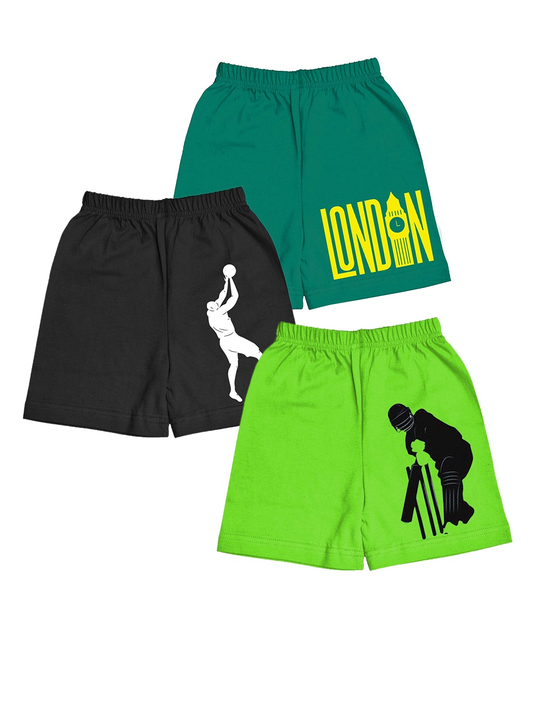 

A.T.U.N. Boys Pack Of 3 Printed Mid-Rise Cotton Shorts, Green