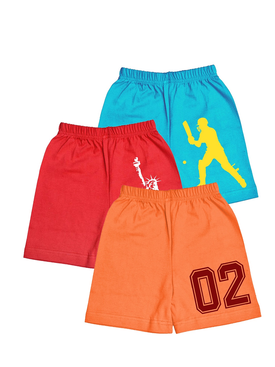 

A.T.U.N. Boys Pack Of 3 Printed Mid-Rise Cotton Shorts, Orange