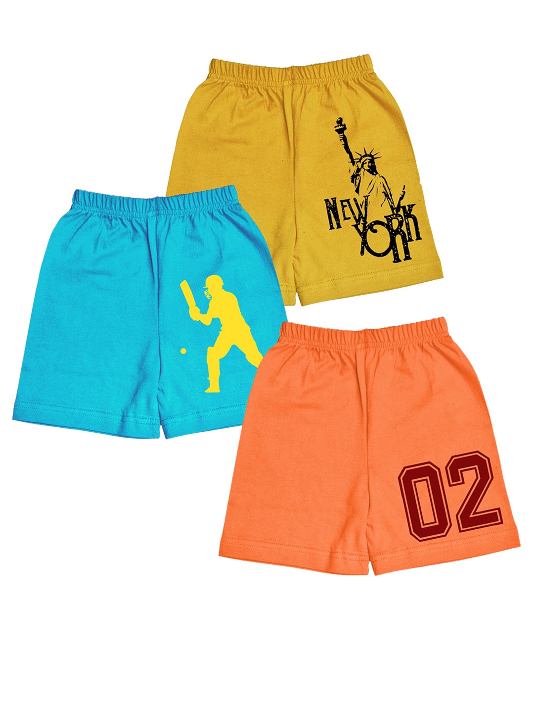 

A.T.U.N. Boys Pack Of 3 Printed Mid-Rise Cotton Shorts, Orange