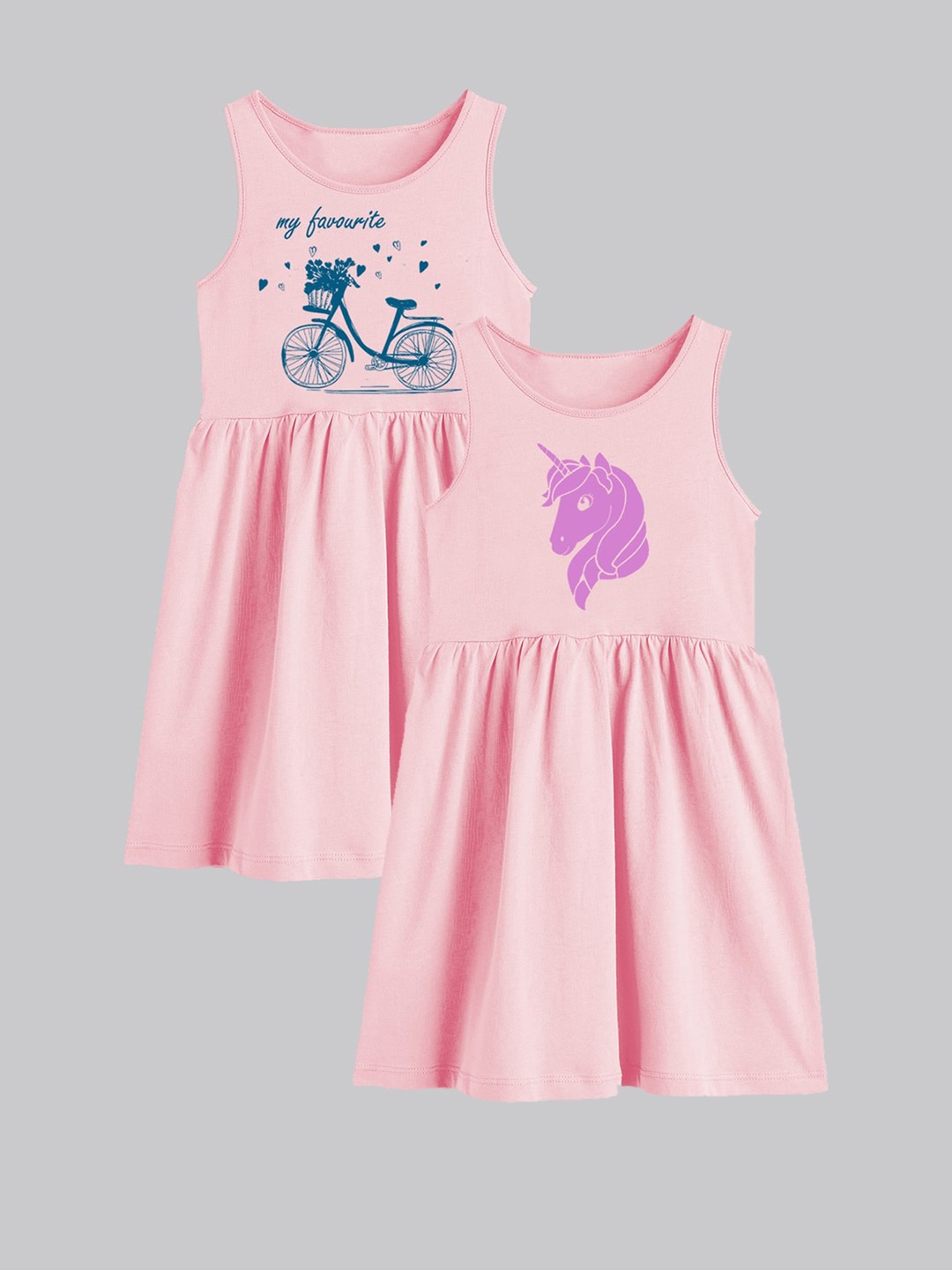 

A.T.U.N. Girls Pack Of 2 Printed Sleeveless Cotton Fit & Flare Dress, Pink
