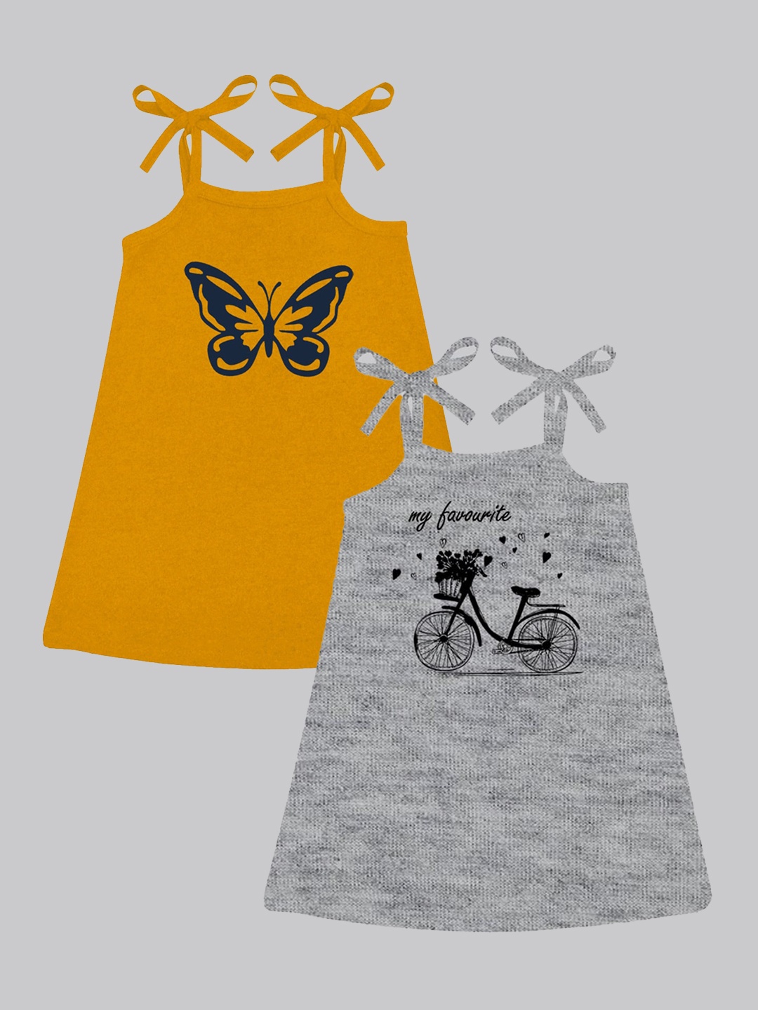 

A.T.U.N. Girls Pack Of 2 Printed Sleeveless Cotton A-Line Dress, Grey