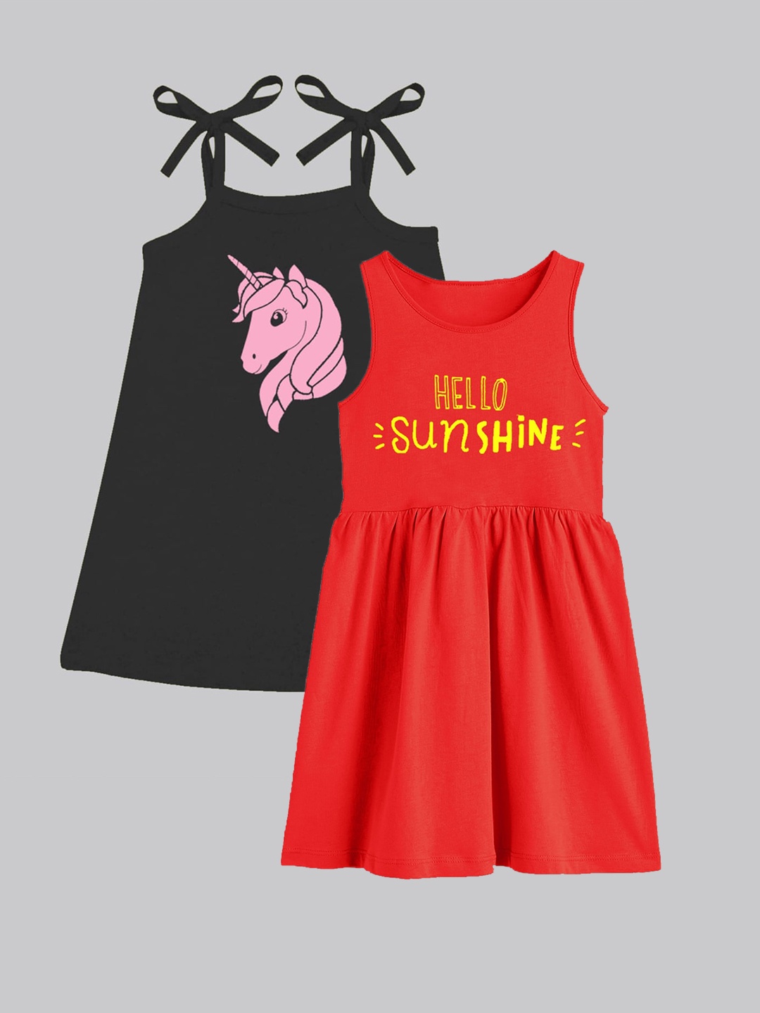 

A.T.U.N. Girls Pack Of 2 Printed Sleeveless Cotton Fit & Flare Dress, Red