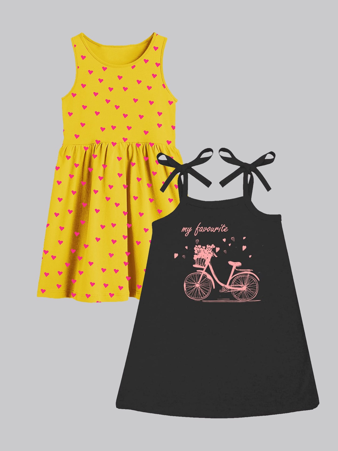 

A.T.U.N. Girls Pack Of 2 Printed Sleeveless Cotton A-Line Dress, Black