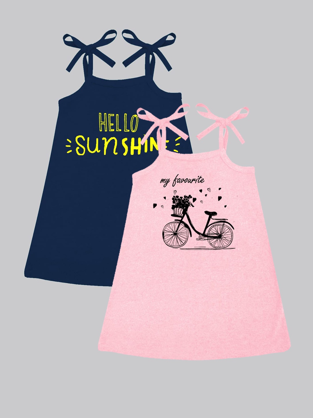 

A.T.U.N. Girls Pack Of 2 Printed Sleeveless Cotton Fit & Flare Dress, Pink