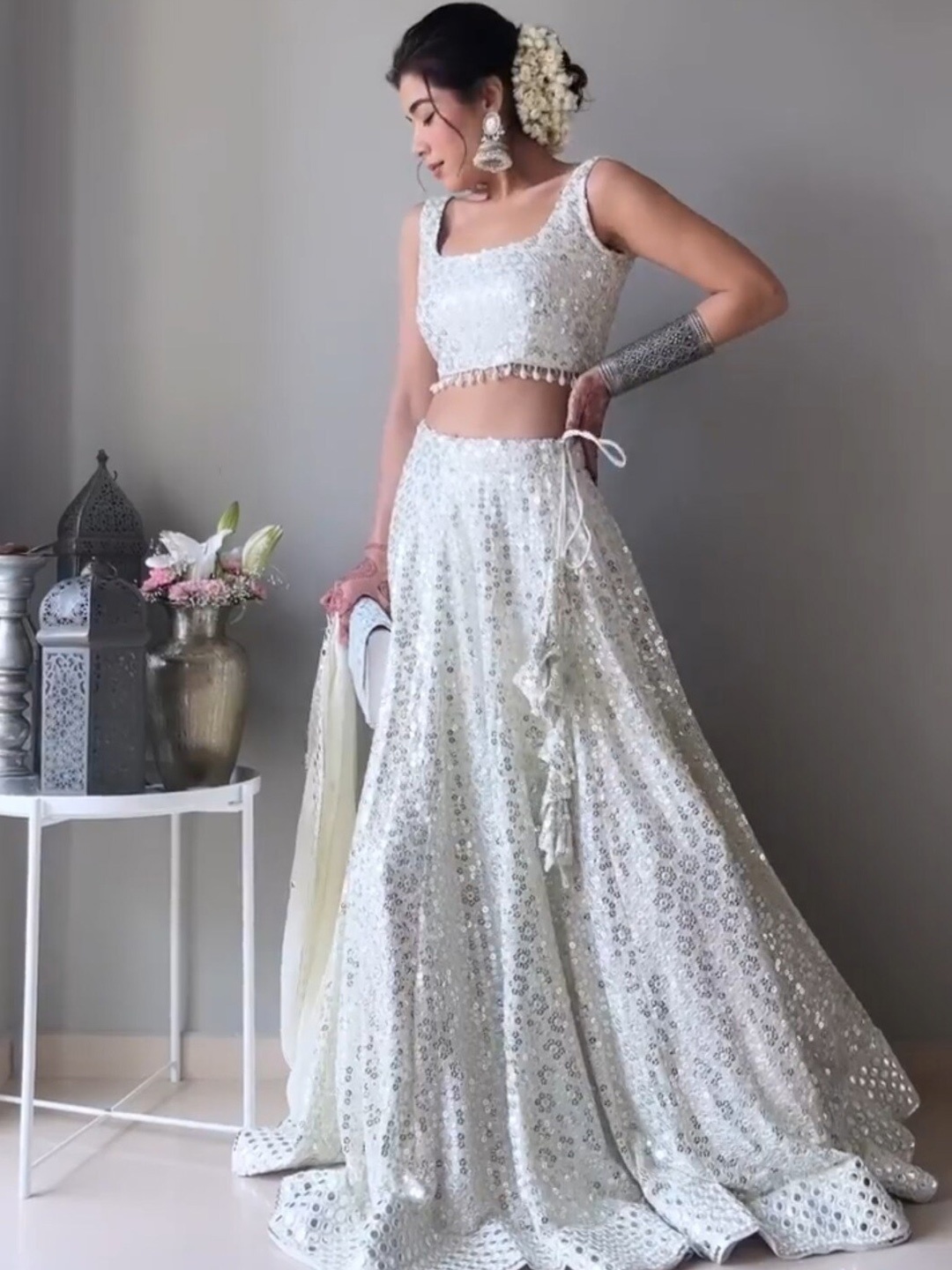 

Sarvayog Fashion Embellished Sequinned Semi Stitched Lehenga Choli With Dupatta, White