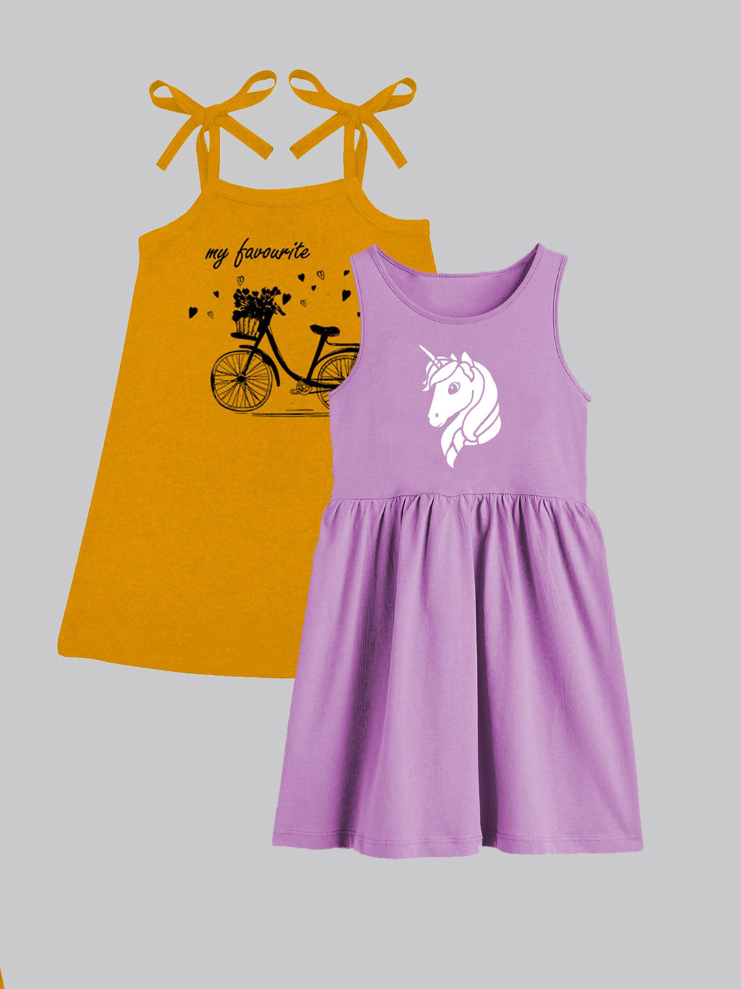 

A.T.U.N. Girls Pack Of 2 Printed Sleeveless Cotton Fit & Flare Dress, Lavender