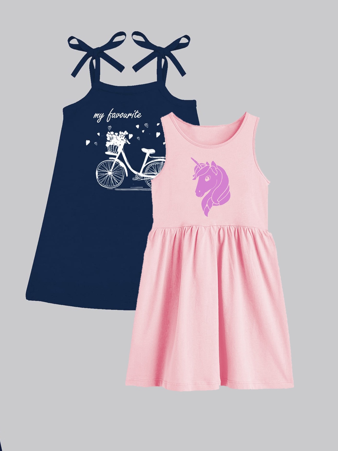 

A.T.U.N. Girls Pack Of 2 Printed Sleeveless Cotton Fit & Flare Dress, Pink
