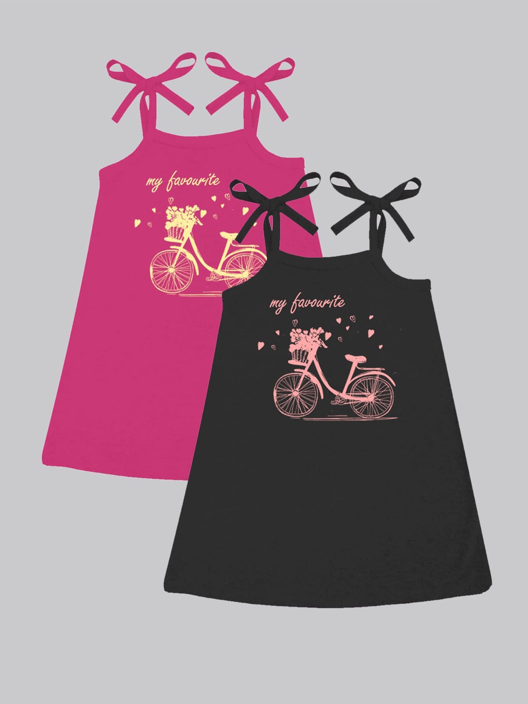 

A.T.U.N. Girls Pack Of 2 Printed Sleeveless Cotton Fit & Flare Dress, Black
