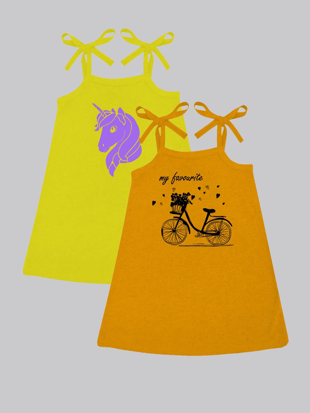 

A.T.U.N. Girls Pack Of 2 Printed Sleeveless Cotton Fit & Flare Dress, Mustard