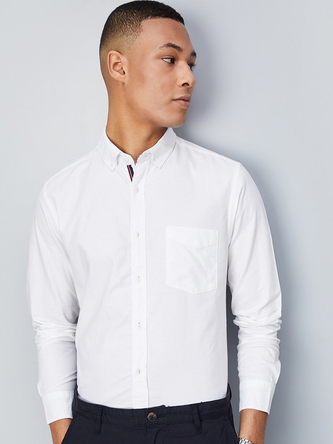 

max Button-Down Collar Opaque Pure Cotton Casual Shirt, White