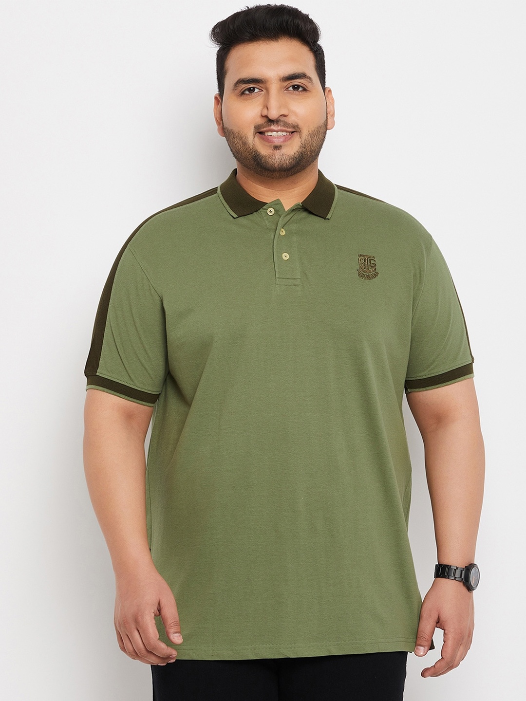 

bigbanana Plus Size Polo Collar Pure Cotton T-Shirt, Green