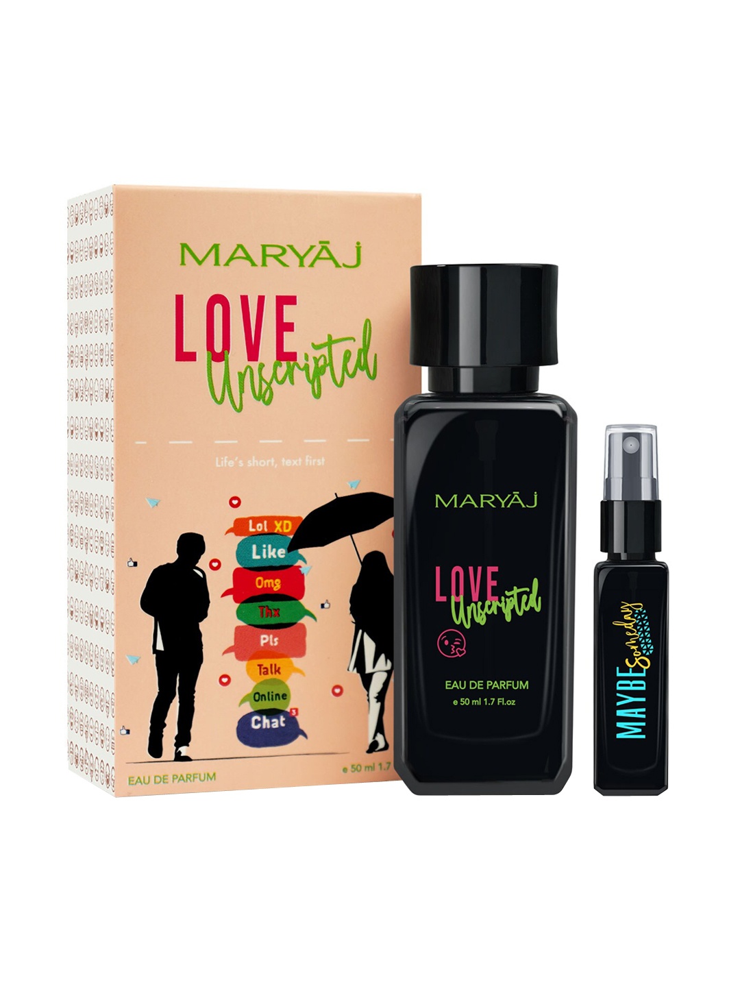 

Maryaj Buy Love Unscripted 50ml & Get Maybe Someday 8ml Free Long Lasting Eau De Parfum, Black