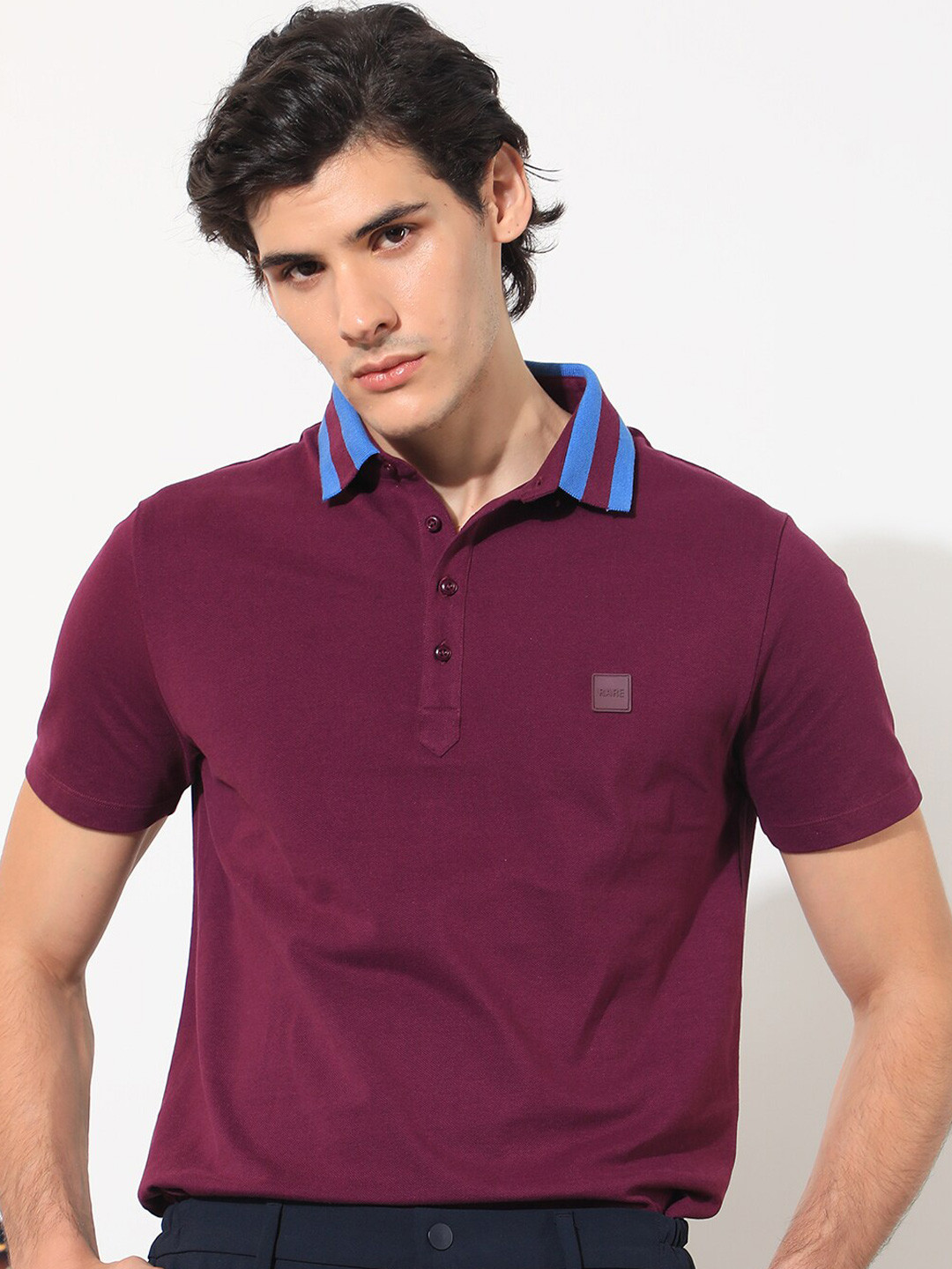 

RARE RABBIT Men Divide Regular Fit Polo Collar Cotton T-Shirt, Maroon