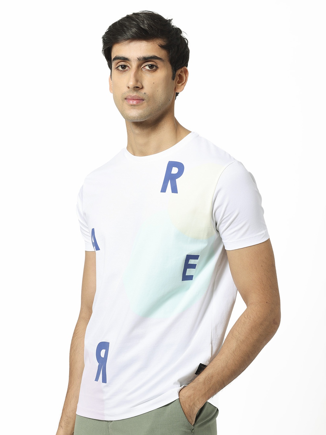 

RARE RABBIT Men Enders Typography Printed Cotton Slim Fit T-Shirt, White