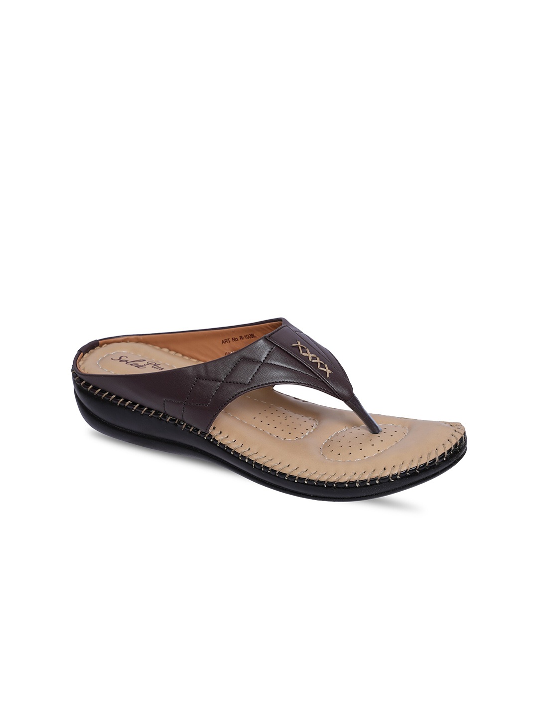 

Paragon Lightweight Textured T-Strap Flats, Coffee brown