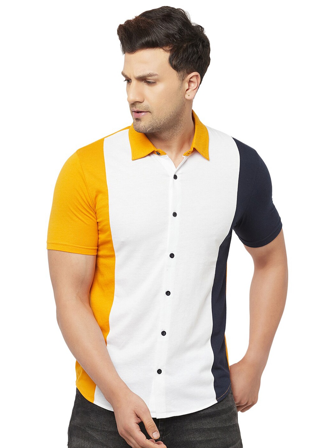 

GLITO Comfort Colourblocked Cotton Casual Shirt, Yellow