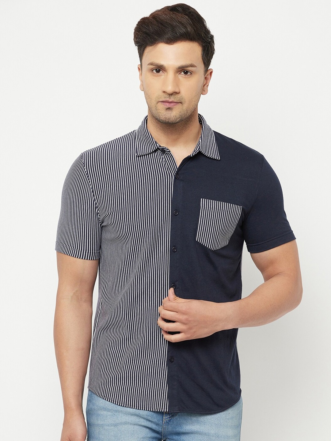 

GLITO Comfort Striped Cotton Casual Shirt, Blue