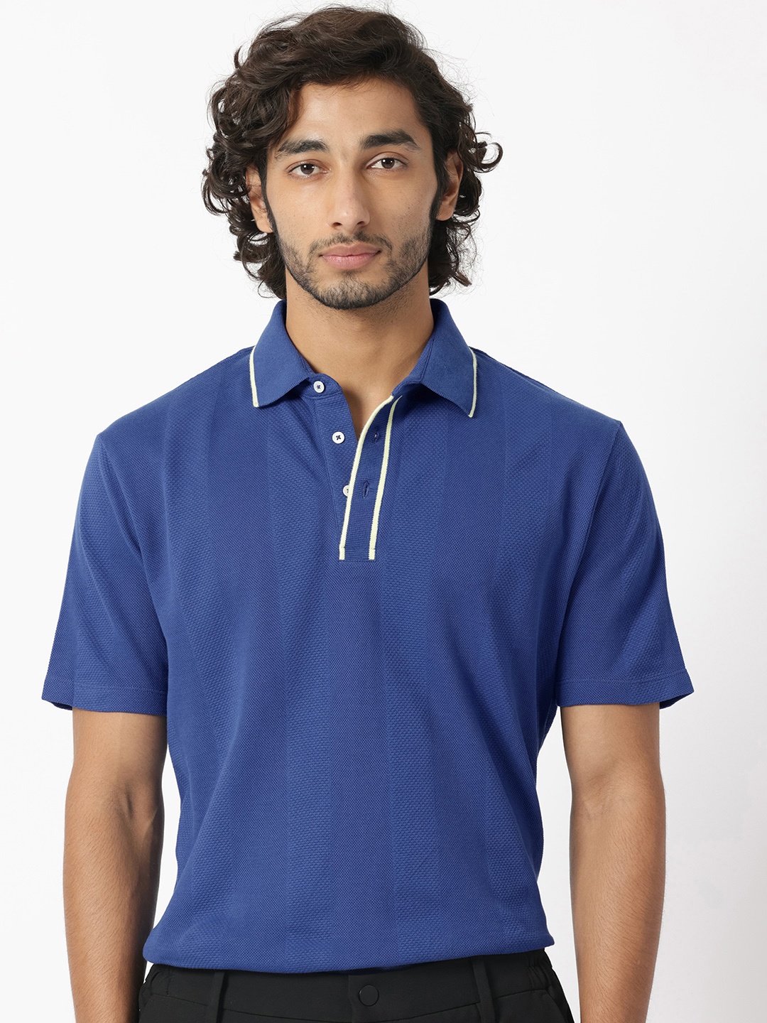 

RARE RABBIT Men Cardona Polo Collar Cotton Slim Fit T-Shirt, Blue