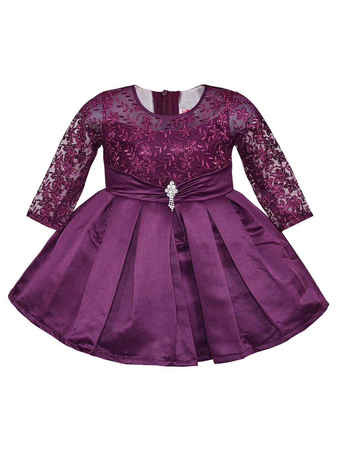 

Wish Karo Girls Floral Embroidered Pleated Satin Fit & Flare Dress, Purple