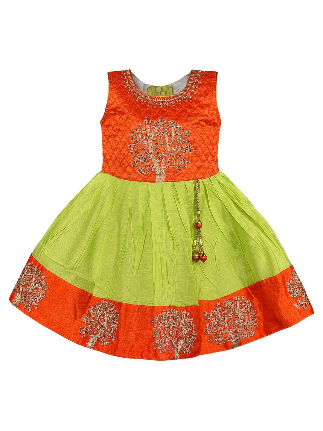 

Wish Karo Girls Floral Embroidered Silk Fit & Flare Ethnic Dress, Green