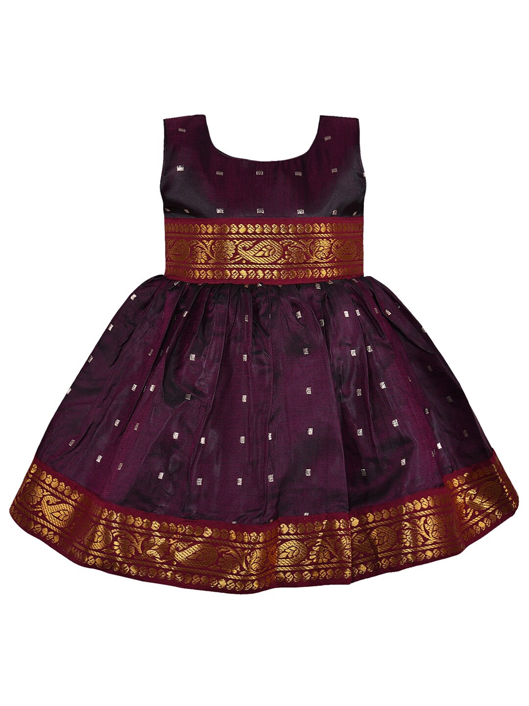 

Wish Karo Girls Geometric Printed Tie-Ups Detail Satin Fit & Flare Dress, Maroon