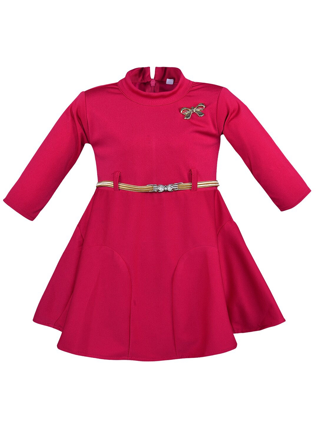 

Wish Karo Girls High Neck Cotton Lycra Fit & Flare Dress, Pink