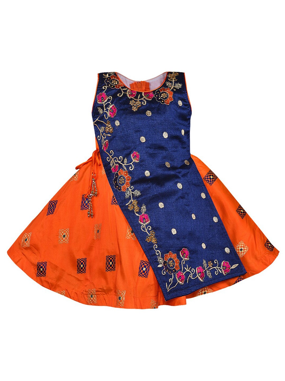 

Wish Karo Kids Girls Floral Embroidered Satin Fit & Flare Dress, Navy blue
