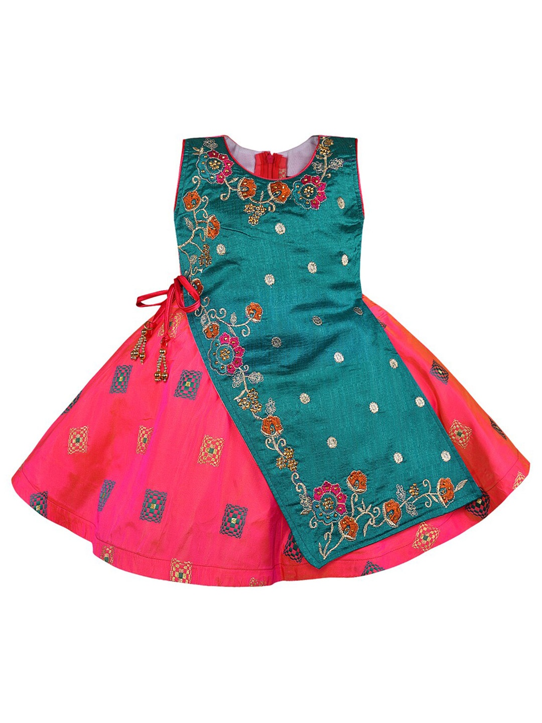

Wish Karo Girls Floral Woven Design Fit & Flare Ethnic Dress, Pink