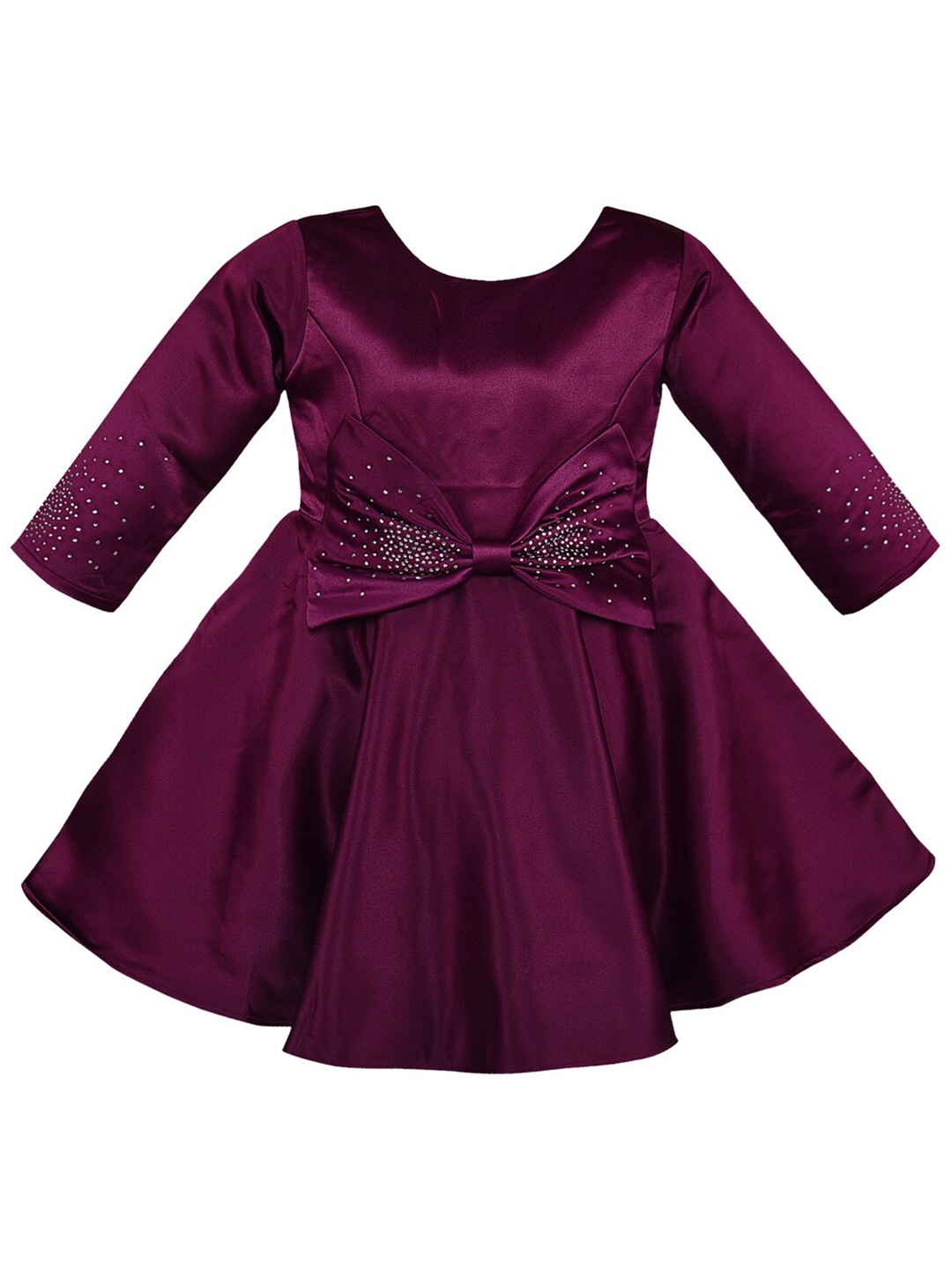 

Wish Karo Girls Long Sleeve Bow Detailed Satin Fit & Flare Dress, Purple