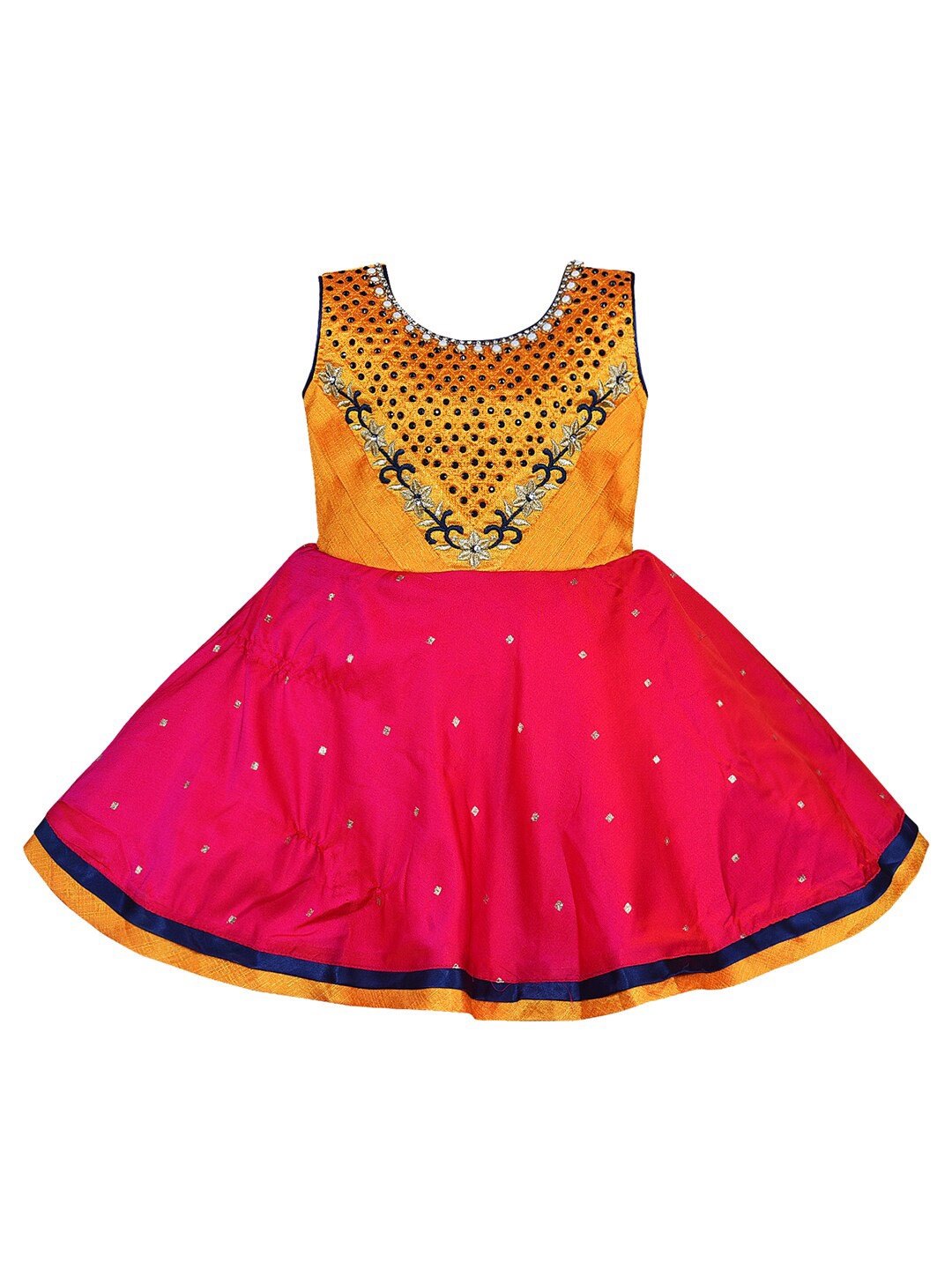 

Wish Karo Girls Floral Embroidered Round Neck Fit & Flare Ethnic Dress, Yellow