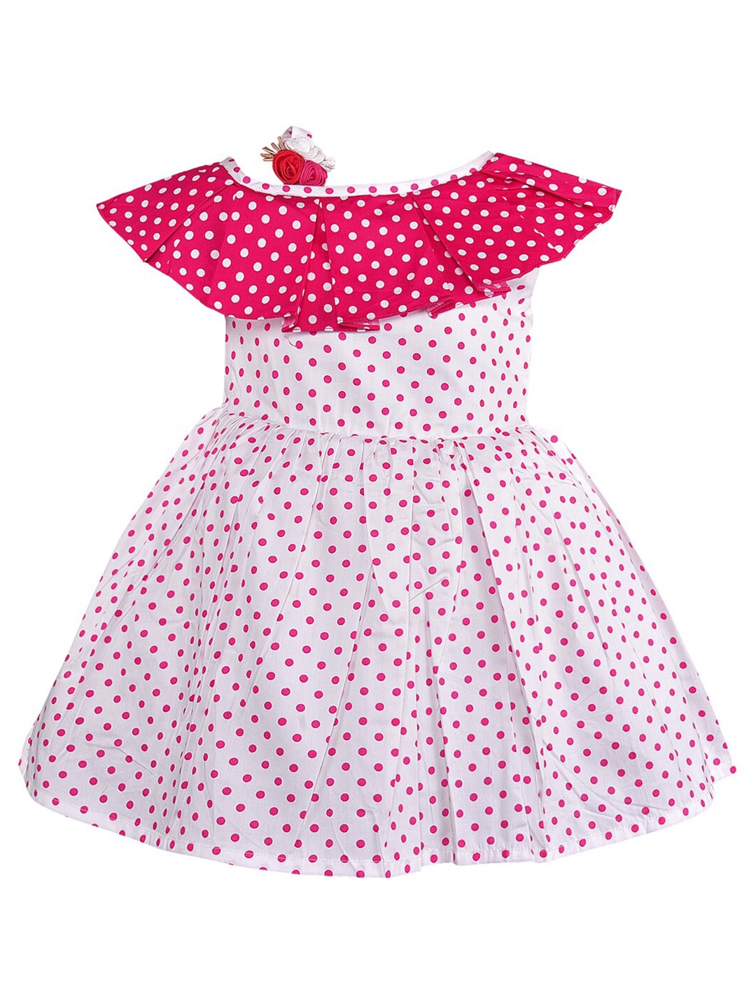 

Wish Karo Girls Polka Dot Printed Off-Shoulder Fit & Flare Dress, Pink