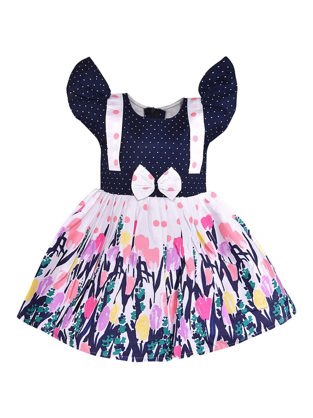 

Wish Karo Girls Polka Dot Printed Fit & Flare Dress, Navy blue