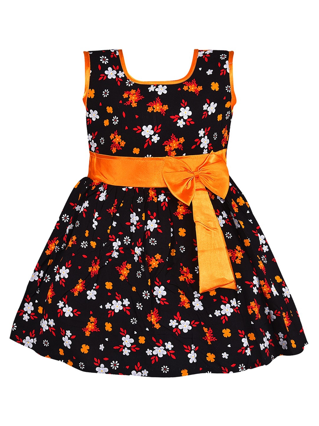 

Wish Karo Girls Floral Printed Cotton Fit & Flare Dress, Black