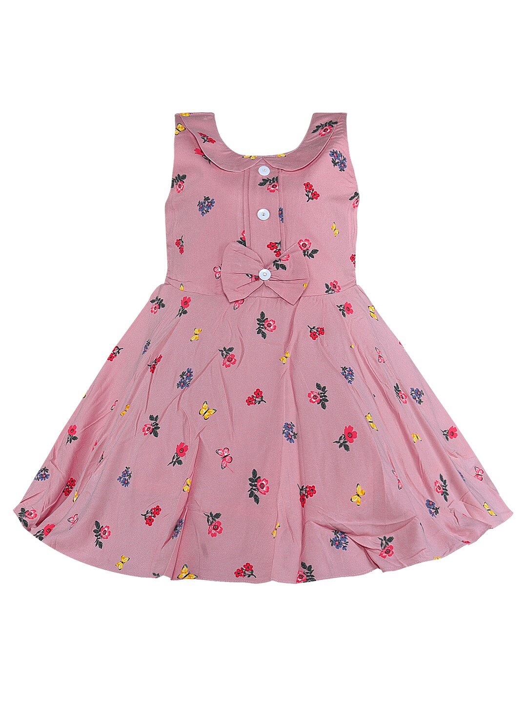 

Wish Karo Girls Floral Printed Sleeveless Cotton Fit & Flare Dress, Peach