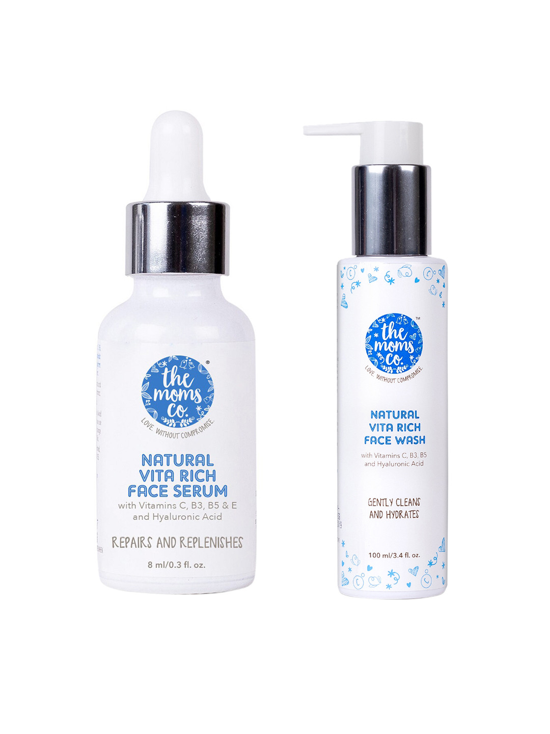 

The Moms Co. Set of Natural Vita Rich Face Wash - 100 ml & Face Serum - 8 ml, White
