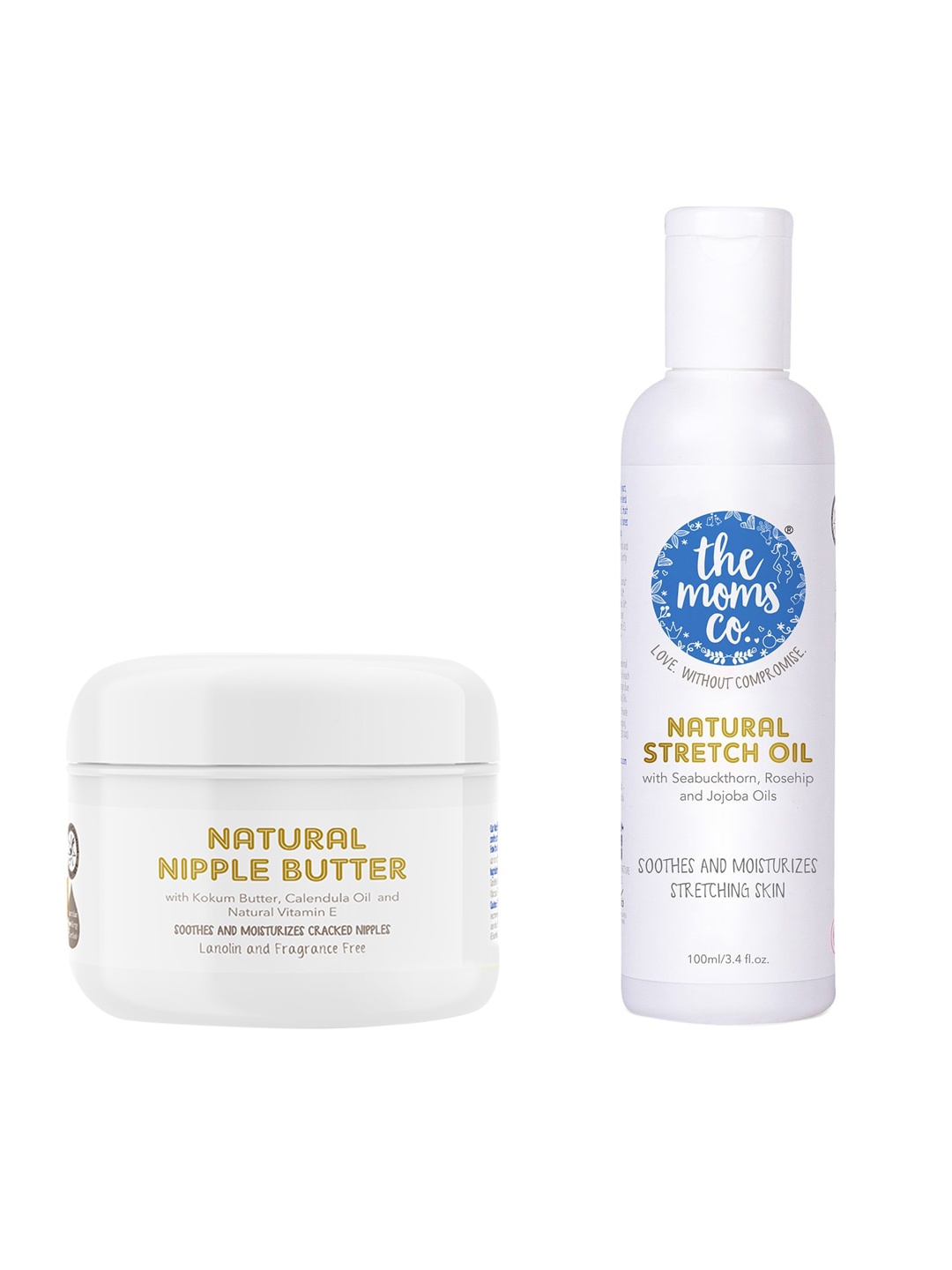 

The Moms Co. Set of Natural Nipple Butter - 25 g & Natural Stretch Body Oil - 100 ml, White