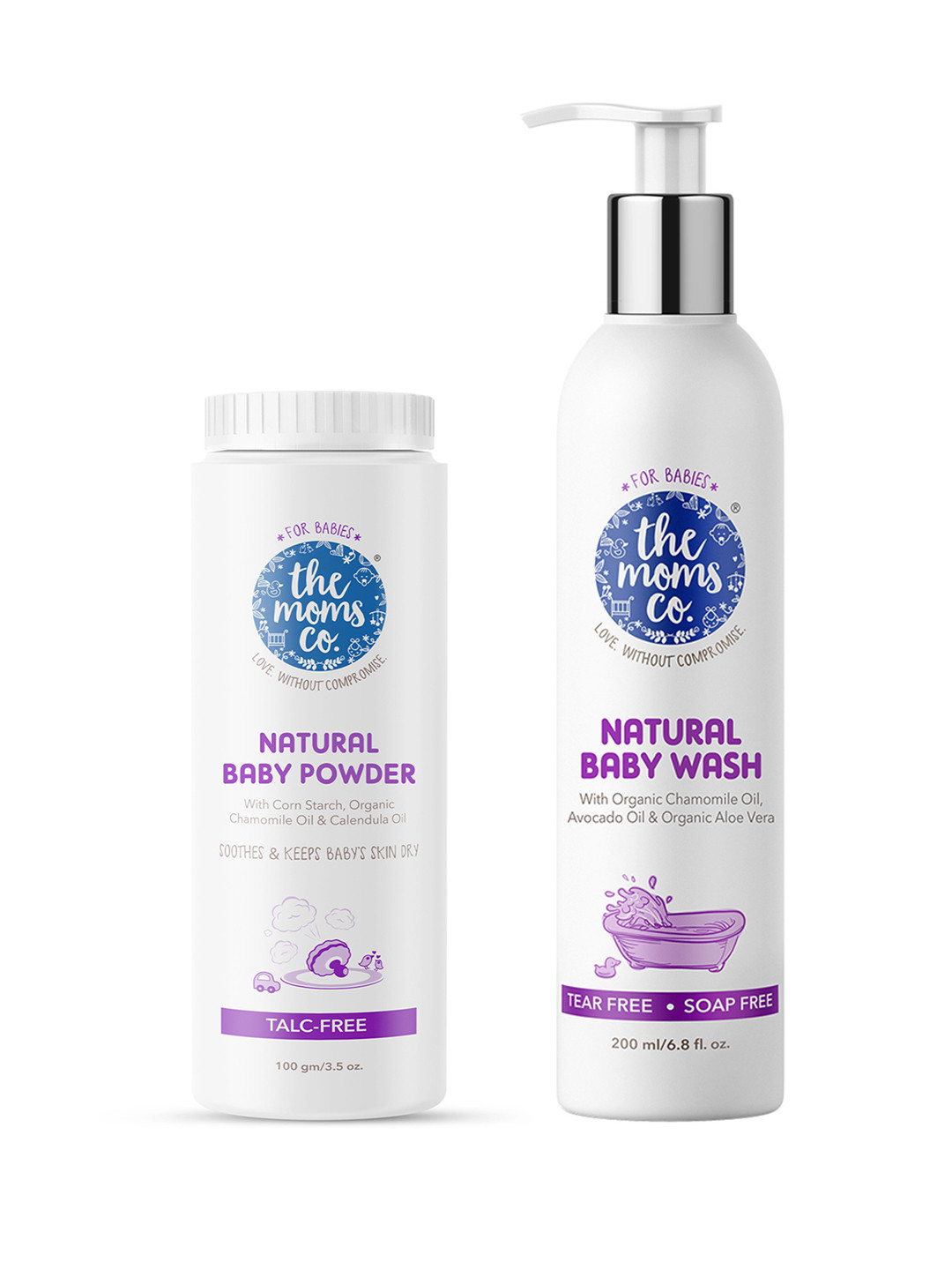 

The Moms Co. Set of Natural Baby Wash - 200 ml & Natural Baby Powder - 100 g, White