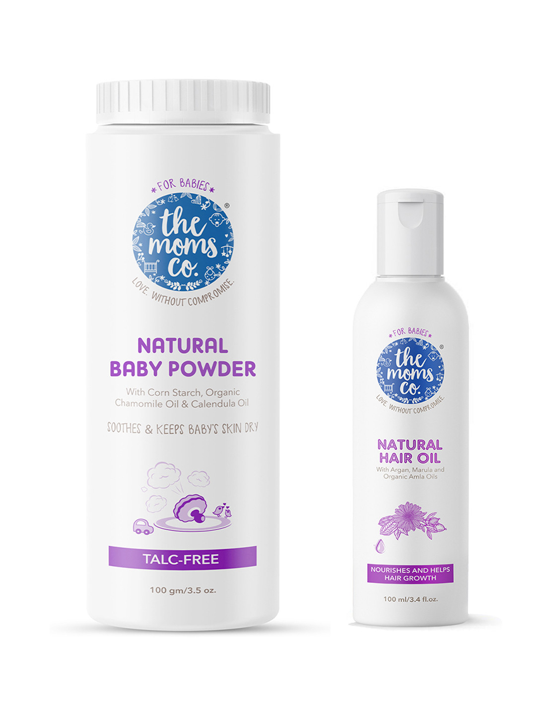 

The Moms Co. Set of Natural Baby Powder - 100g & Natural Baby Hair Oil with Argan - 200 ml, White