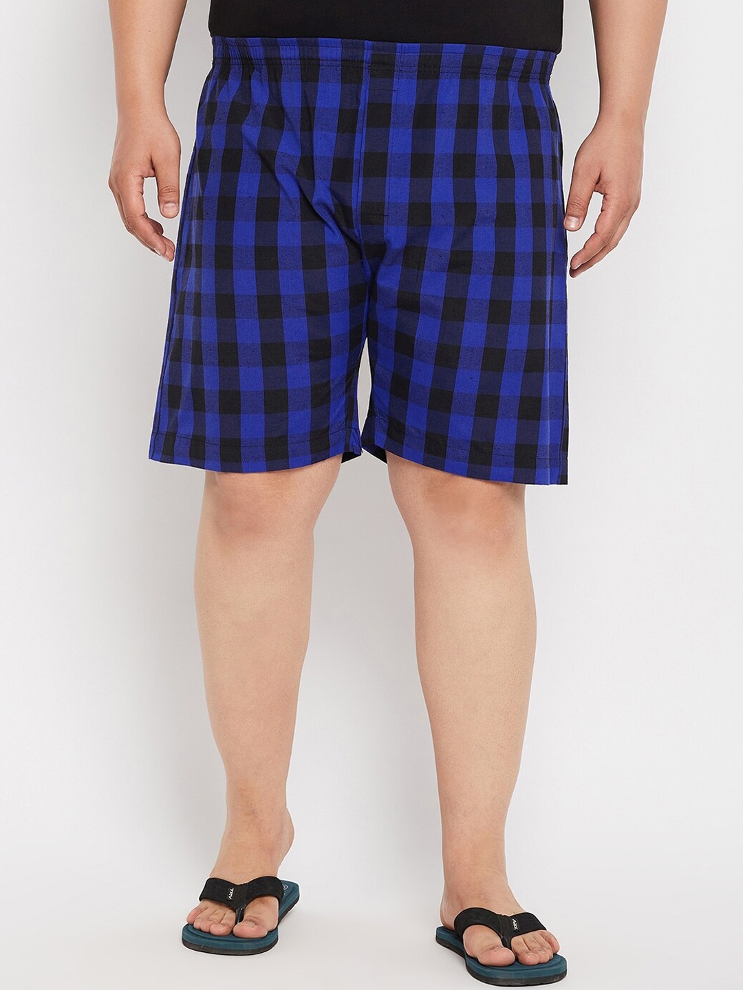 

bigbanana Plus Size Men Checked Pure Cotton Boxers, Blue