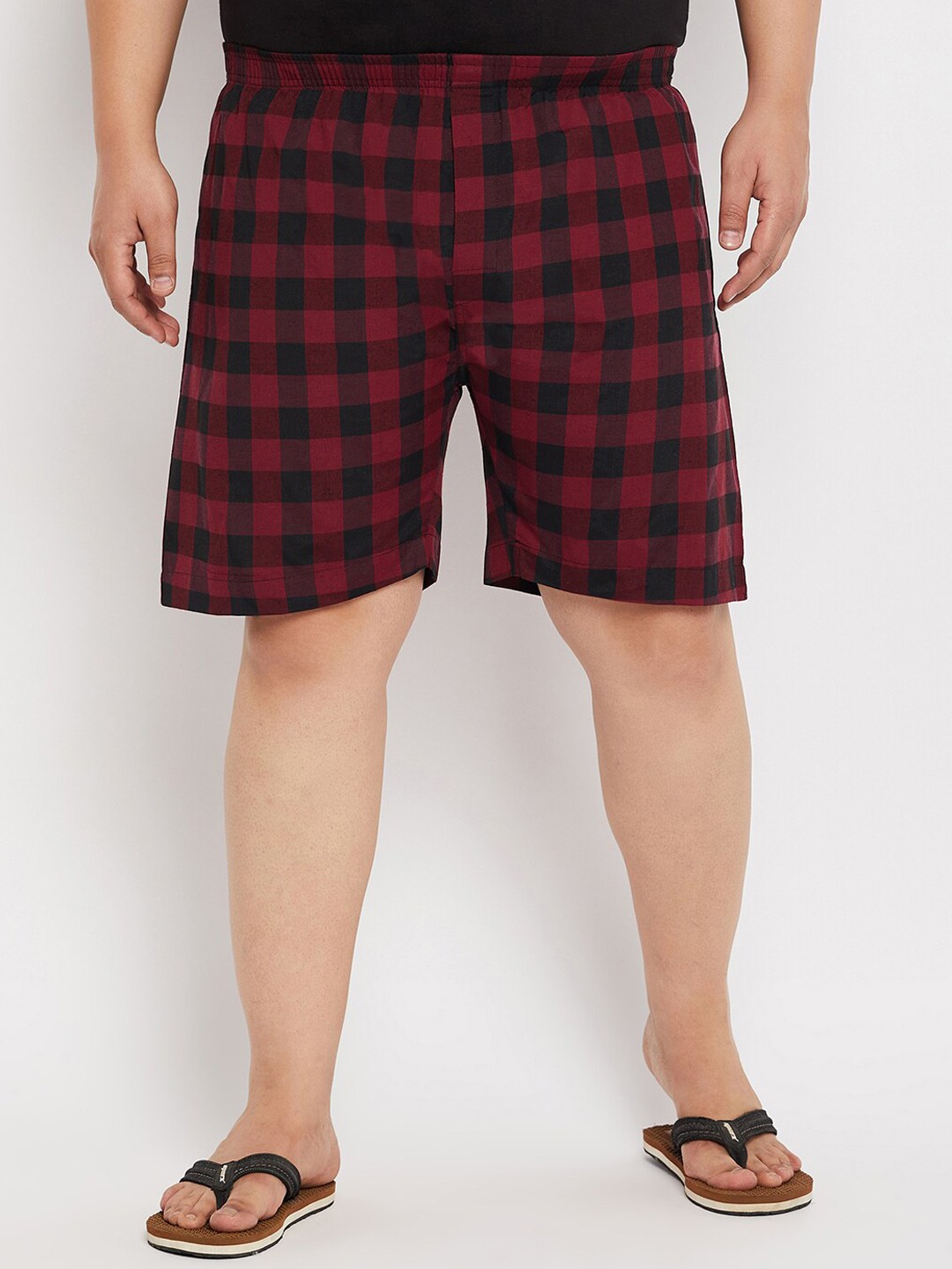 

bigbanana Men Plus Size Checked Pure Cotton Boxers, Maroon