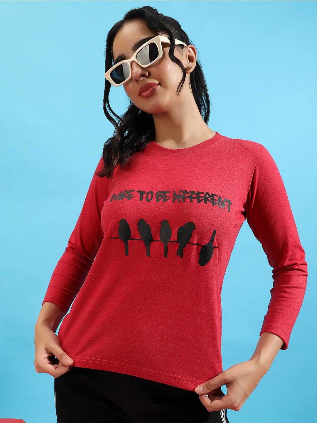 

Campus Sutra Typography Printed Cotton Top, Red